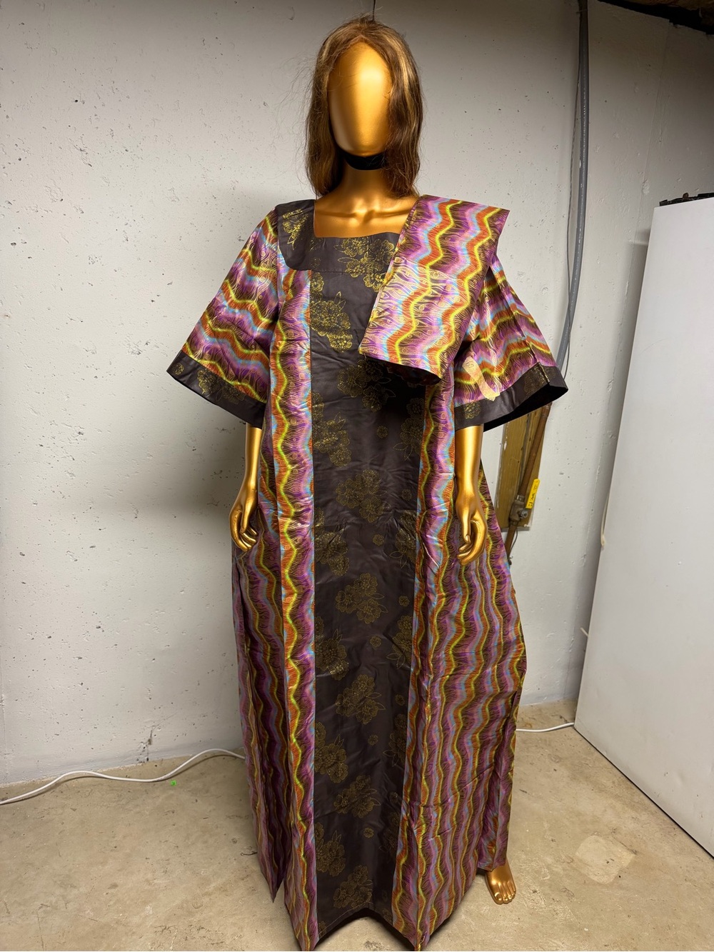 Maxi African-Inspired Multicolor and Black Kaftan Dress